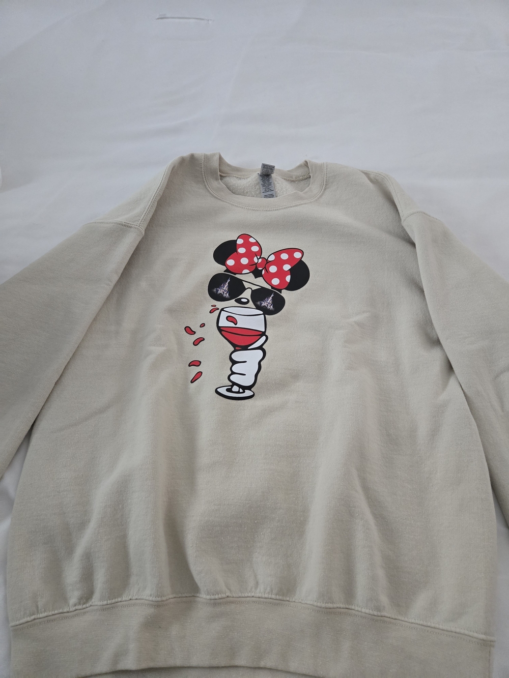 Gildan Cream Sweatshirt with Red & Black Minnie Graphic